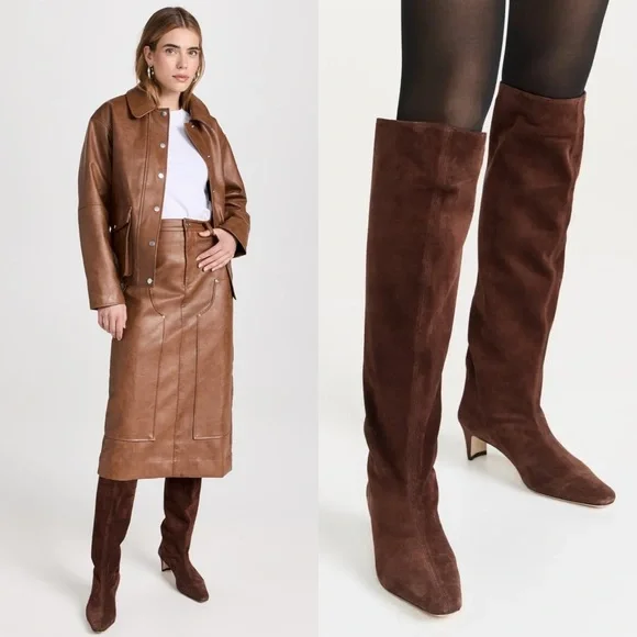 NEW NIB STAUD Wally Over The Knee Boots In Mahogany Brown Suede