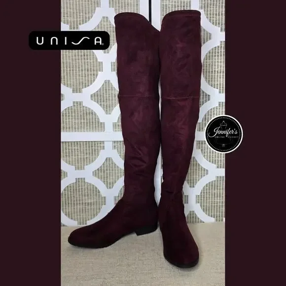 Unisa Women's Dark Red Unadivan Over the Knee Faux Suede Boots Size 8M