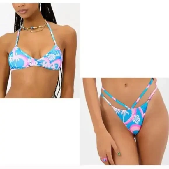 Frankie's Bikinis Boardwalk Layla Mesh Tropic Love Bikini Swimsuit Sz S