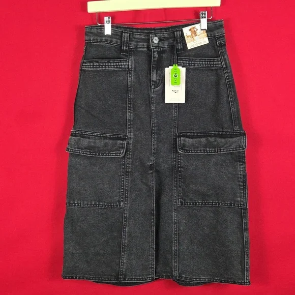 NEW SINCERELY JULES Cargo Midi Skirt‎ Denim Black Womens Size 7/28