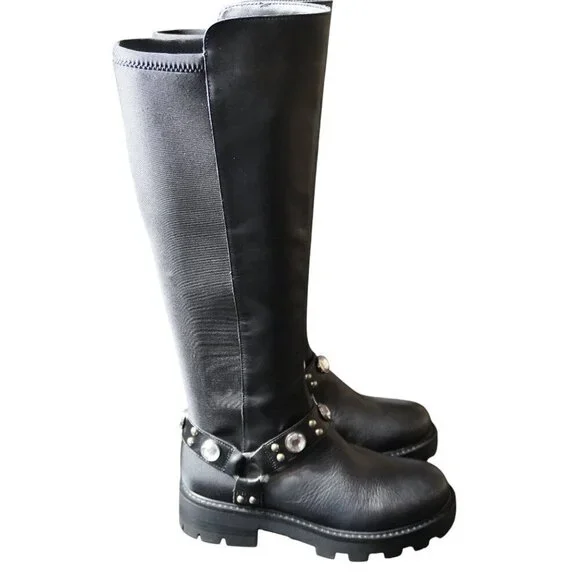 Karl Lagerfeld Milla Rhinestone Embellished Tall Leather Riding Boots