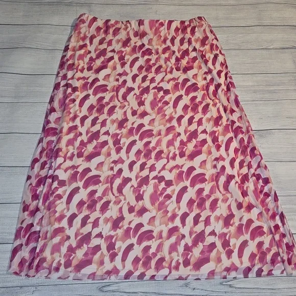 Halogen Printed Mesh Maxi Skirt w/ Side Slits Pink/Purple/Cream Size 1X NWOT