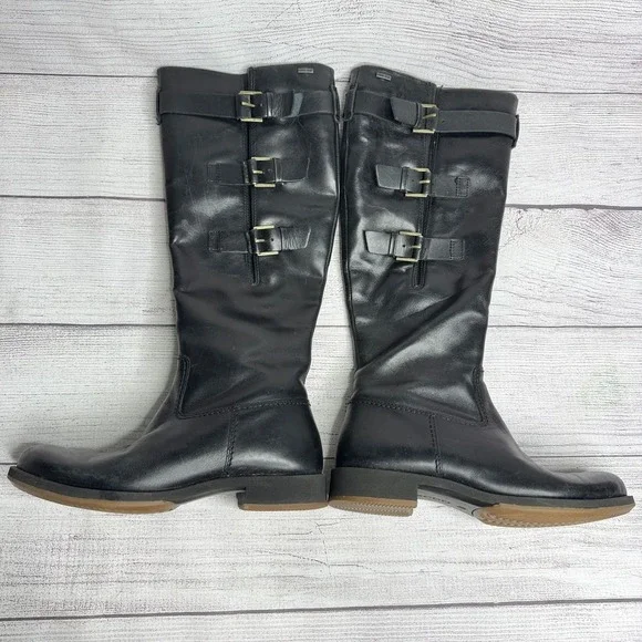ECCO GORE-TEX Black Leather Riding Boots Waterproof Buckle Detail Winter Fashion