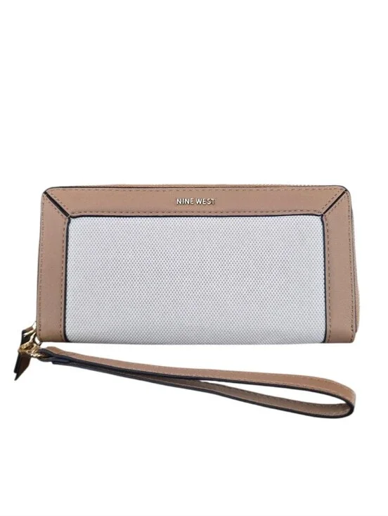 Nine West Zuri Tan Cream Zip Around Wristlet Wallet