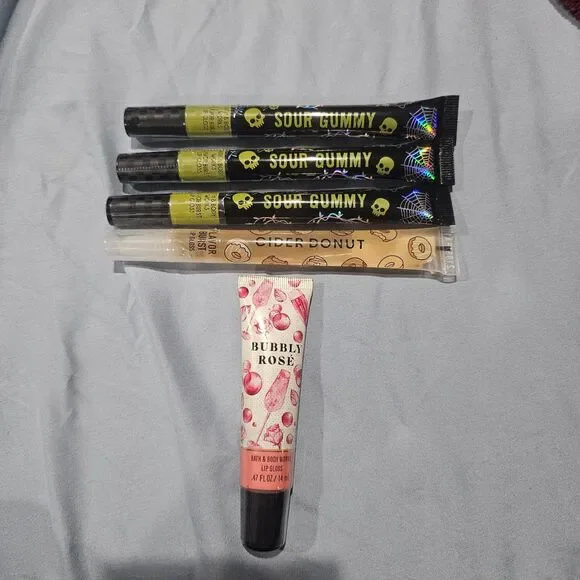 Bath and body works sour gummy bubbly rose cider donut lip gloss bundle
