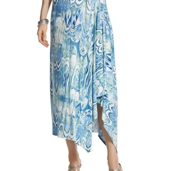 Chico's Molly Ikat Midi Skirt. Chico's size 1 (US 8/10). Blue Multi. EUC.
