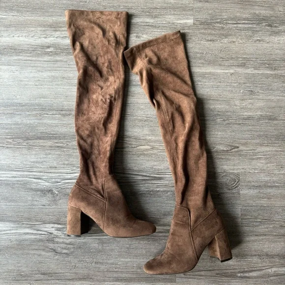 Jeffrey Campbell Suede Leather Over The Knee Sock Boot Tan Brown 6