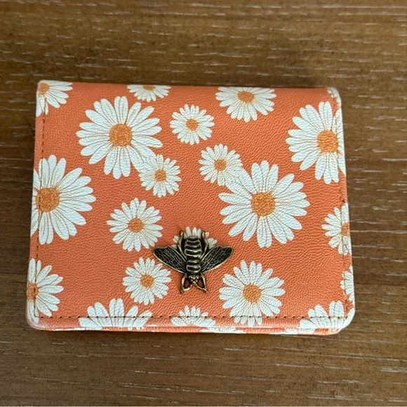 Orange Floral Wallet with Bee Accent