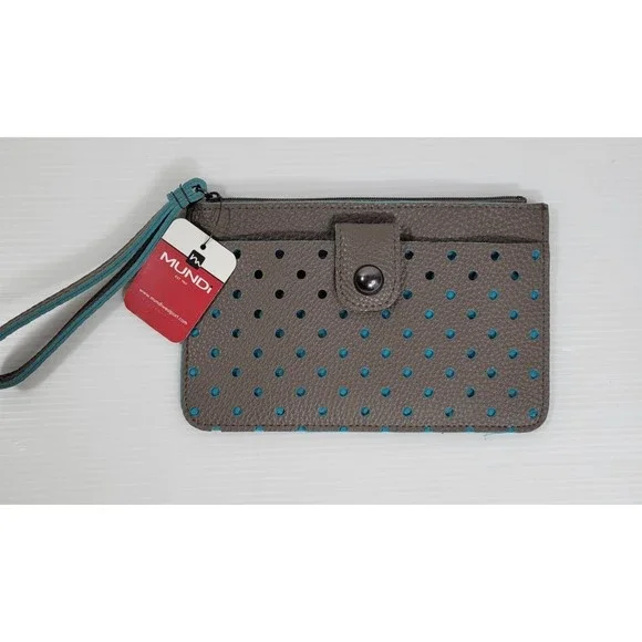 Mundi Flat Front Pocket Wristlet Laser Cut Circle Pattern Snap Zip Wallet NEW