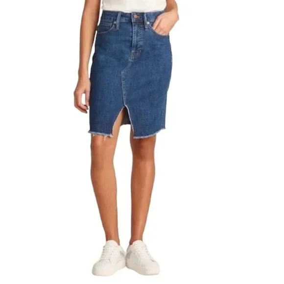 MADEWELL Frayed Hem Stretch Denim Jean Skirt - Size 25