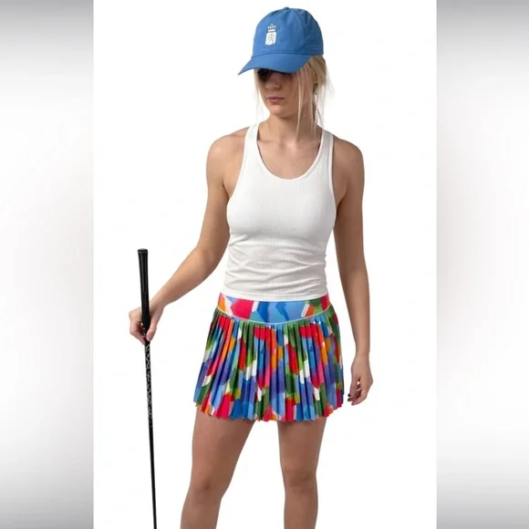 70° x Meghan Rosenthal Colorful Abstract Art Pleated Tennis Skort size Large