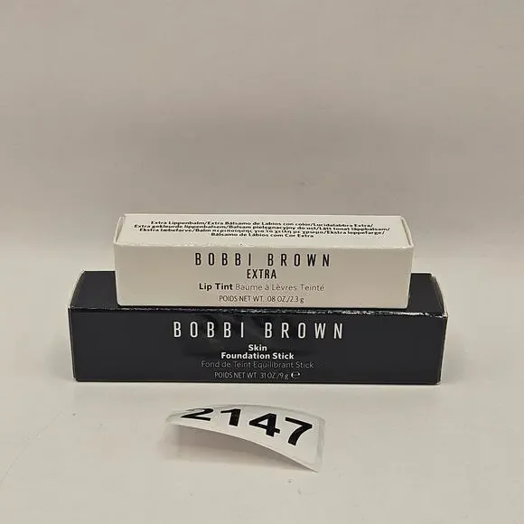 BOBBI BROWN LIP TINT BARE CLARET 04 + SKIN FOUNTATION STICK W026 WARM IVORY NIB