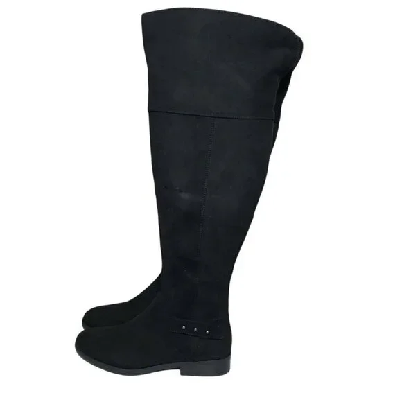 Style & Co Women Lessah Black Closed Toe Zip Over The Knee Flat Boots Size 7 7.5