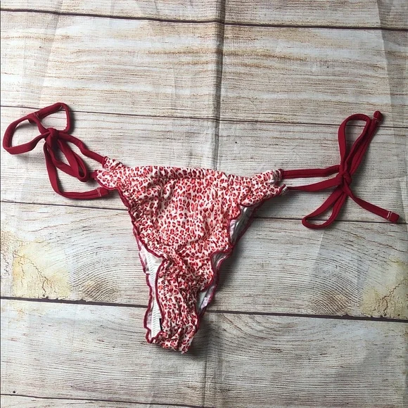 Frankie's Bikinis x PINK‎ Red and White Animal Print Bikini Bottom