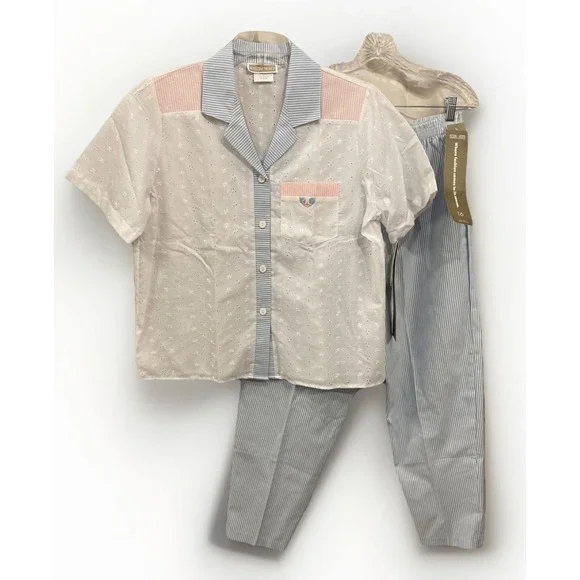 Season Ticket NWT Vintage Cotton And Lace Shirt Pants Set Women 16S Cottage Core