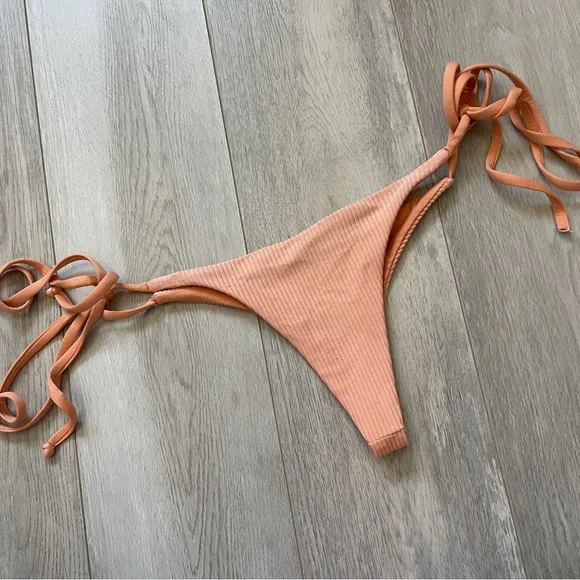 Frankies Bikinis Bottoms ribbed divine side tie skimpy womens Peach (small) swim