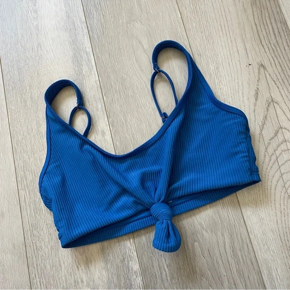 Frankies Bikinis Top greer ribbed knot womens Blue (small) swim bright vacation
