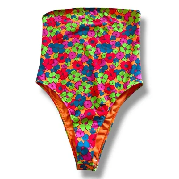 Frankies Bikinis Stella Printed One Piece Swimsuit Neon Floral Size XS NWOT
