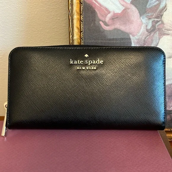 NWT Kate Spade Saffiano Leather Black Large Continental Wallet