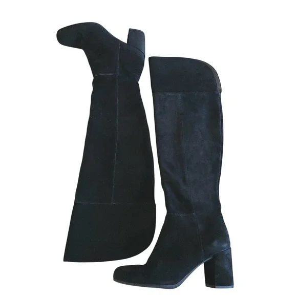 Franco Sarto Over The Knee Riding Boots Suede Block Heel Black 7.5 Leather Zipup