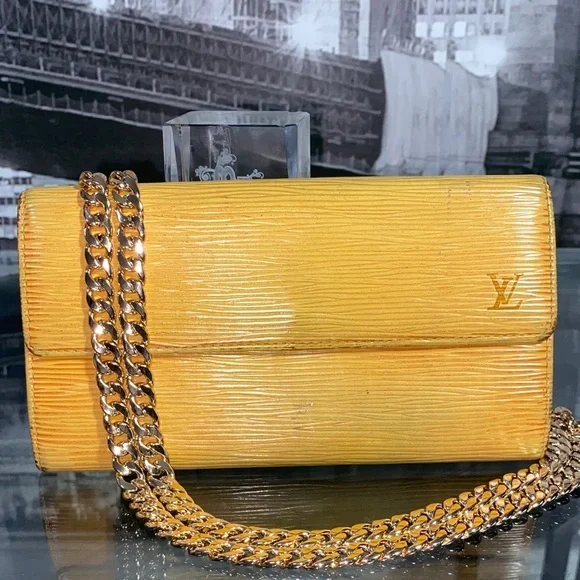 Authentic Louis Vuitton Yellow Epi Leather Sarah Wallet