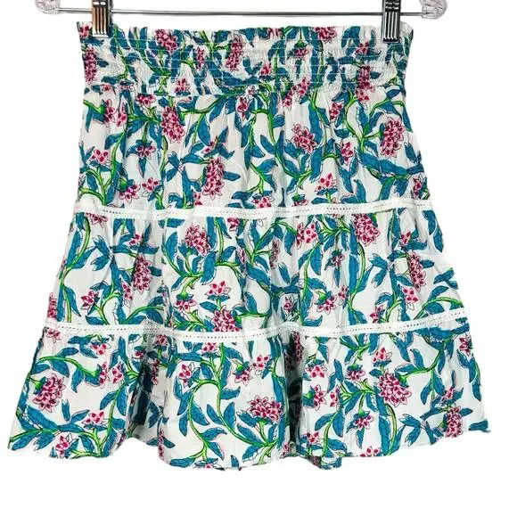 J Crew Ditsy Floral Motif Paisley Print Cotton Tiered Lace Trim Skirt XS Lined