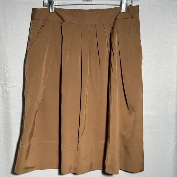 NWT Talbots Khaki Tan Pleated Skirt Women's Size 14 A Line Classic Career