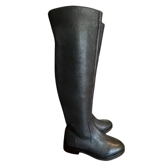 NEW Gianni Bini Genuine Leather Over the Knee Flat Riding Boots in Black Sz. 5.5