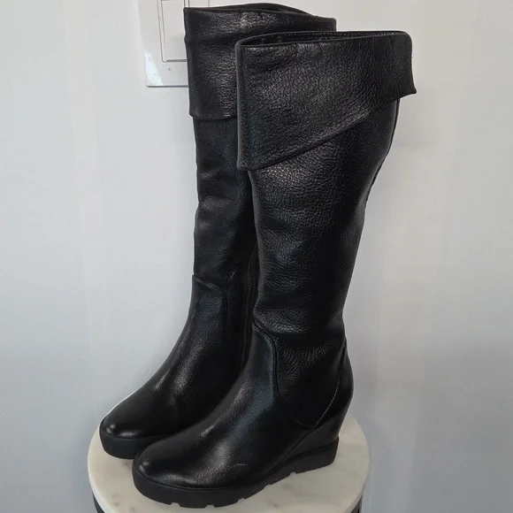 Max Studio Black Leather Knee High Boots Size 7.5