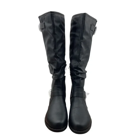 Journee collection Womens Black Slouchy Wide Calf Knee High Buckle Boots 10 WC