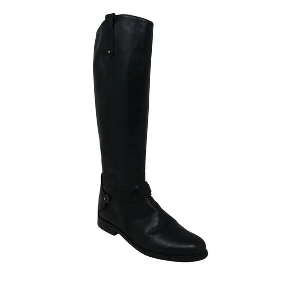 Tory Burch Colton Black Leather Knee High Harness Riding Boots Womens 9