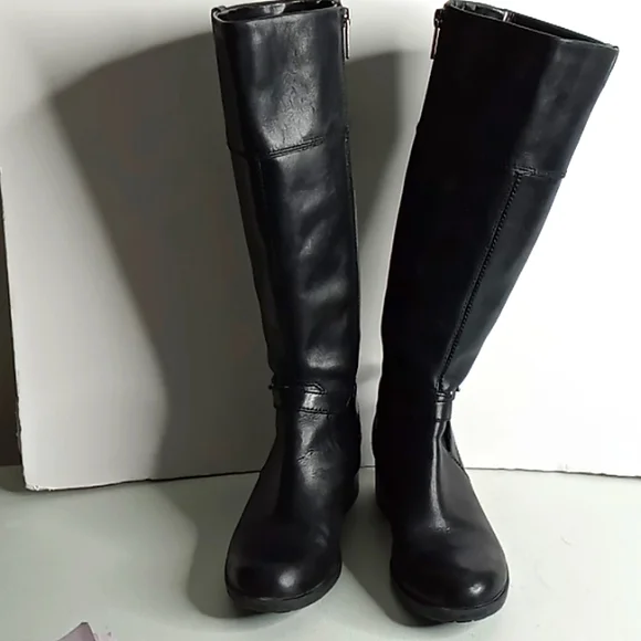 Bandolino+ BD - BAYA - Tall Leather Boots w/Buckle Detail- Black - size 6M