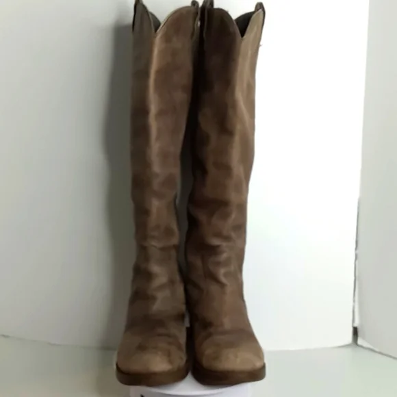 Lucky Brand Leather Knee High Distressed Boots -Hippie- Grey Distressed - 6.5 M