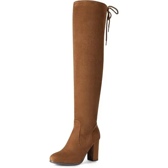 Women's Brown/Suede Suede Thigh High Over The Knee Rounded Toe Fashion Boots