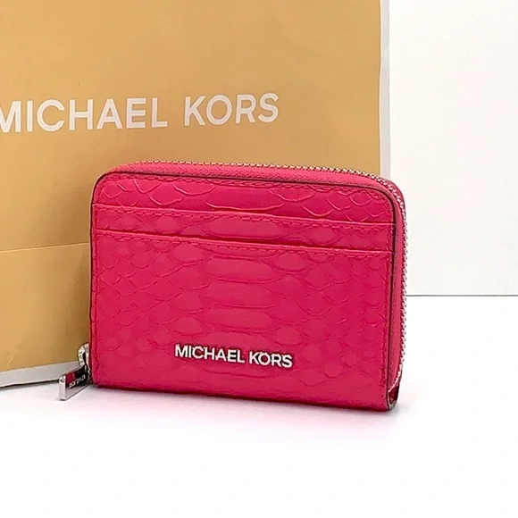 MICHAEL KORS MEDIUM ZIP AROUND CARD CASE ELECTRIC PINK COLOR