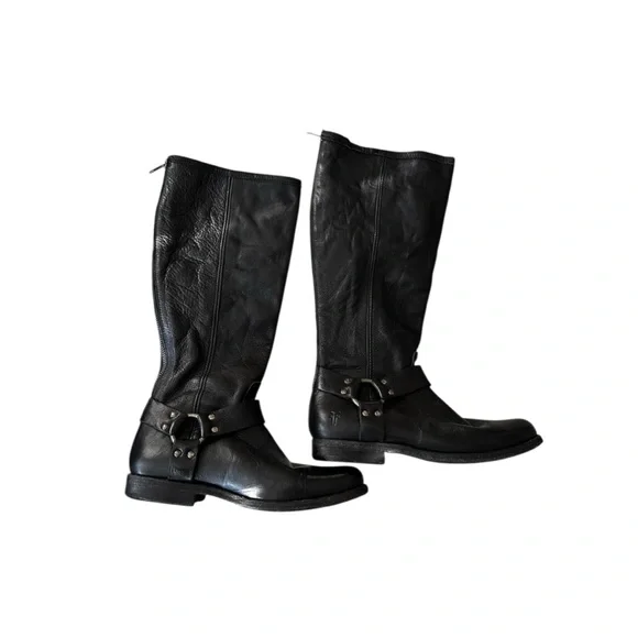 FRYE Zip Back Moto Boot Black Leather Women's‎ Boots 7.5