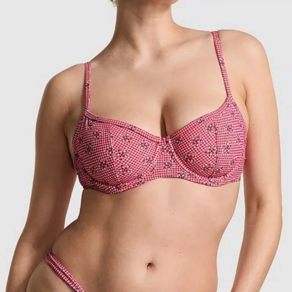 New!Pink X Frankies Bikini‎ Buttercup Bikini Top Ladybug Lane Red Gingham