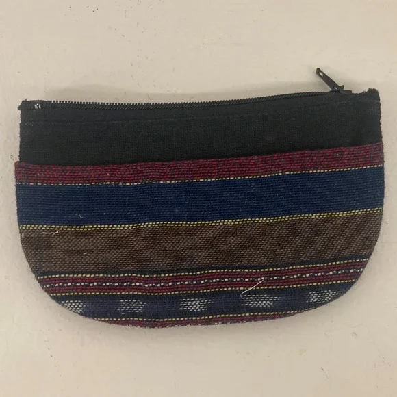 Woven 100% Cotton Bohemian Multi Color Striped Coin Pouch Thailand Eclectic Cool