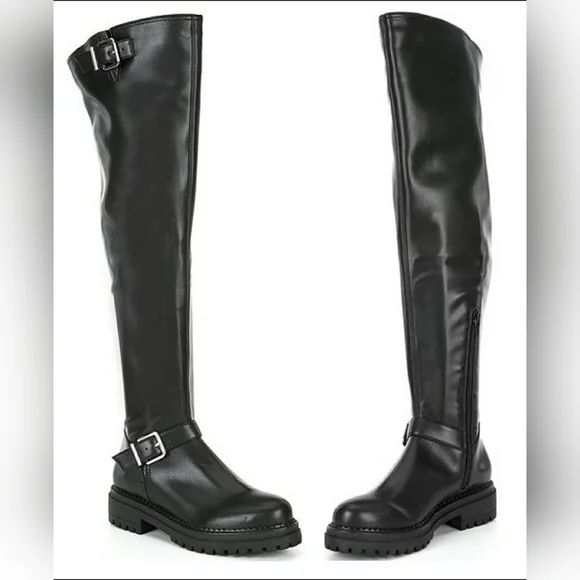 New Biker Tall Whimsigoth Black Baddie Sexy Rider Grunge Over Knee Boot