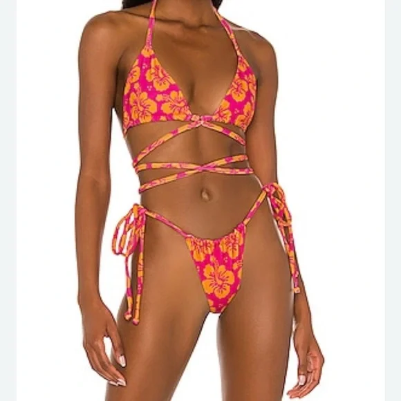 FRANKIES BIKINIS Tatum Terry Bikini Top In Pink,Orange