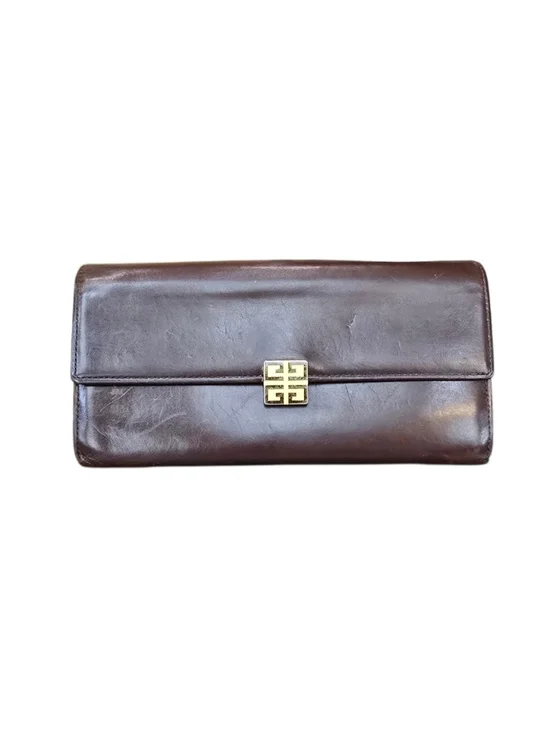 Givenchy Bordeaux Brown Leather Gold Kisslock Bifold Vintage Wallet