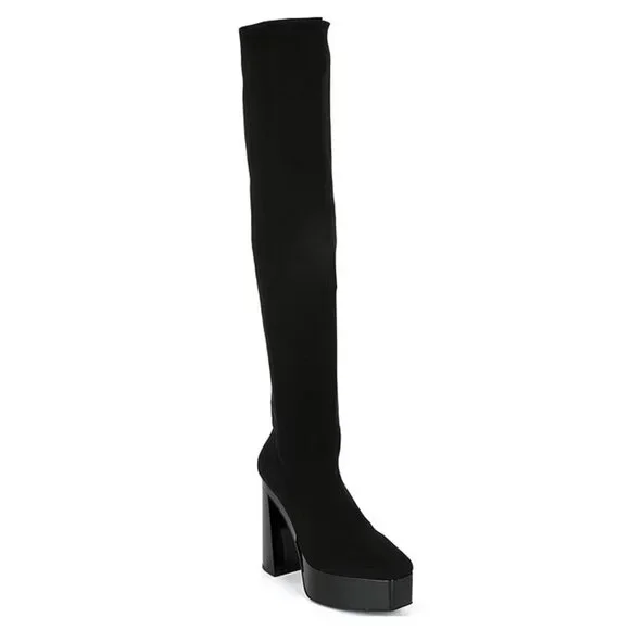 NEW Gianni Bini Jarvis Stretch Thick Knit Over-the-Knee Platform Boots in Black