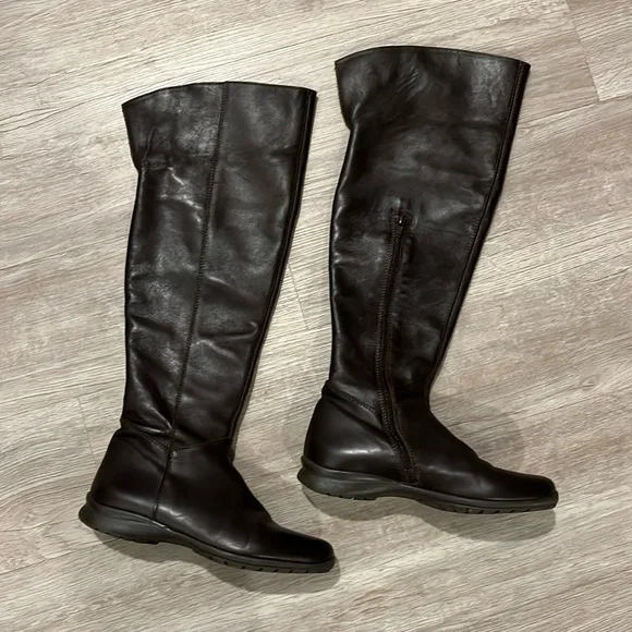Little Eric Italian Leather Boots Over Knee Brown Italy Size 36 Flat No Heel