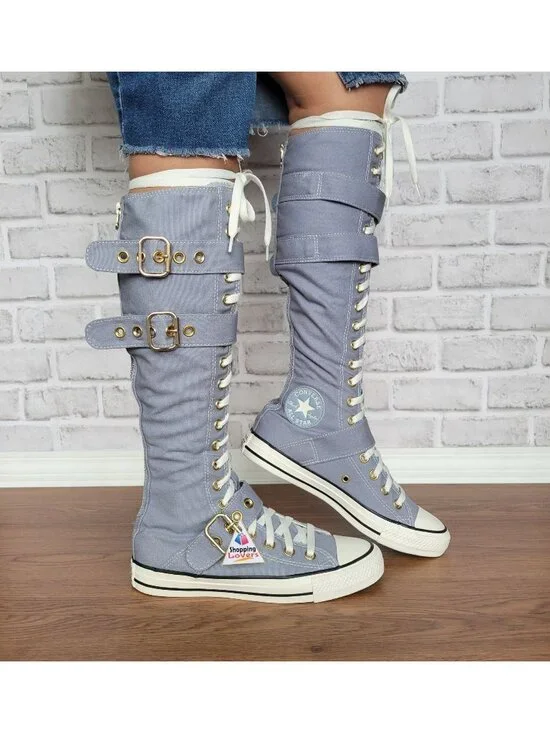 ⭐Converse Chuck Taylor XXHi Buckles 7 Women's Knee-high Boots Shoes Gray A11892C