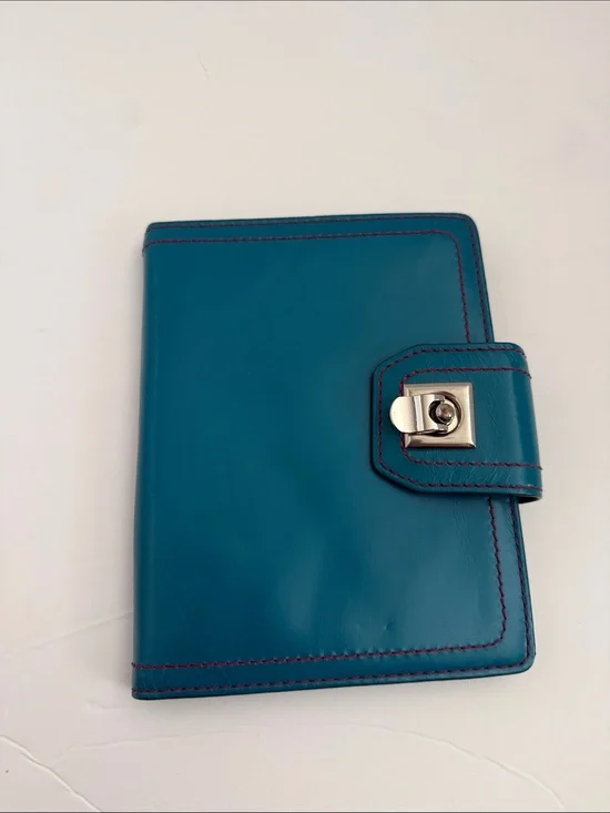 Nordstrom Teal Leather Snap Wallet with Silver Hardware