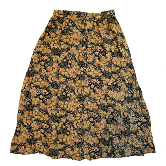 Collectible Gold Giorgio Sant Angelo Floral Button Front Midi Skirt Orange Sz 12