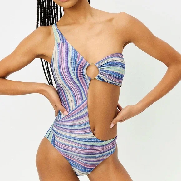 Frankie’s Bikinis Seraphina One Piece Cutout Swimsuit Colorful