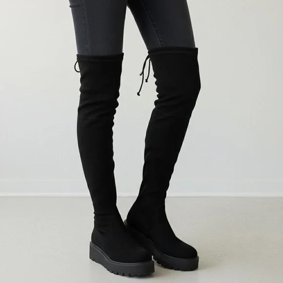 Stuart Weitzman Boots Chalet City Lug Sole Over The Knee Boots Size 9 Black