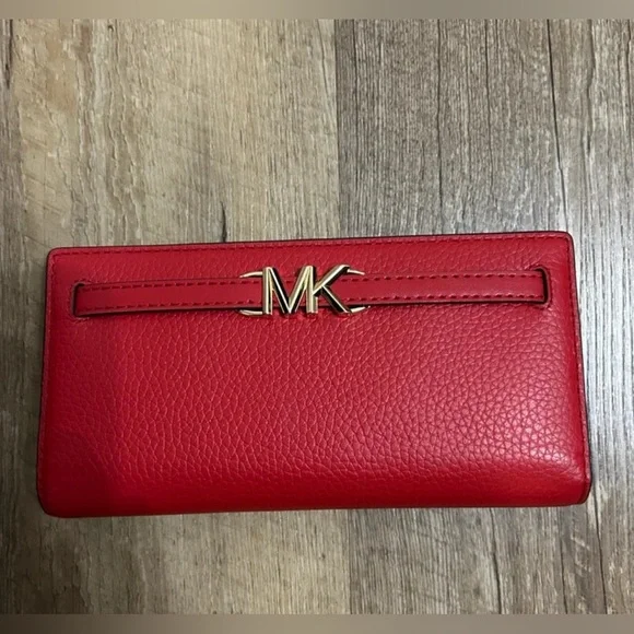 Michael Kors Red Leather Wallet with Gold Logo