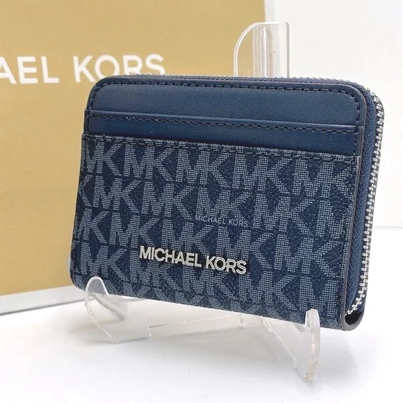 Michael Kors Women Medium Logo Zip Around Card Case Coin Pouch Wallet Admiral Ml